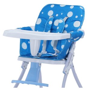 Baby-Hochstuhl | Kinderstuhl | Hochstuhl | Klappbar | Rollbar | Mit Tablett | Abwaschbarer Bezug | Blau