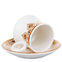 Türkisches Mokkatassen Set | Mokkatassen | Espressotassen | Kaffeetassen | mit Untertasse | 12 teilig | Gold/Weiß | orientalische Verziehrung