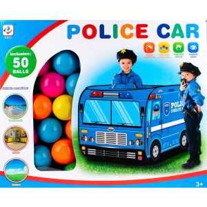 Kinderzelt | Spielzelt | Spielhaus | Spielzel für Kinder | Bällebad | Mit 50 Spielbälle | 72 x 72 x 72 cm | Polizei Auto