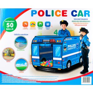 Kinderzelt | Spielzelt | Spielhaus | Spielzel für Kinder | Bällebad | Mit 50 Spielbälle | 72 x 72 x 72 cm | Polizei Auto