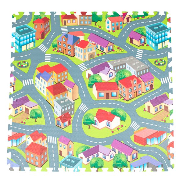 Puzzlematte | Steckmatte | Spielmatte | Bodenmatte | mit Häuser und Straßen | Bunt | 30x30 cm | 9 Stück