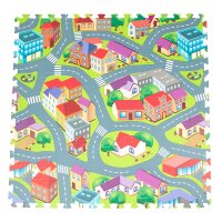 Puzzlematte | Steckmatte | Spielmatte | Bodenmatte | mit Häuser und Straßen | Bunt | 30x30 cm | 9 Stück