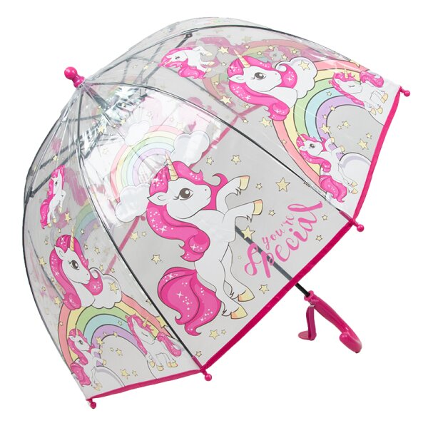 Kinderschirm | Regenschirm | Schirm | Namenschild am Griff | Ø 69 cm | Einhorn | Pink