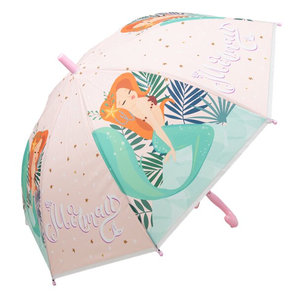 Kinderschirm | Regenschirm | Schirm | Namenschild am Griff | Ø 80 cm | Meerjungfrau | Rosa