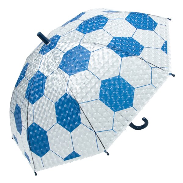 Kinderschirm | Regenschirm | Schirm | Namenschild am Griff | Ø 80 cm | 3D Optik | Fußball | Blau