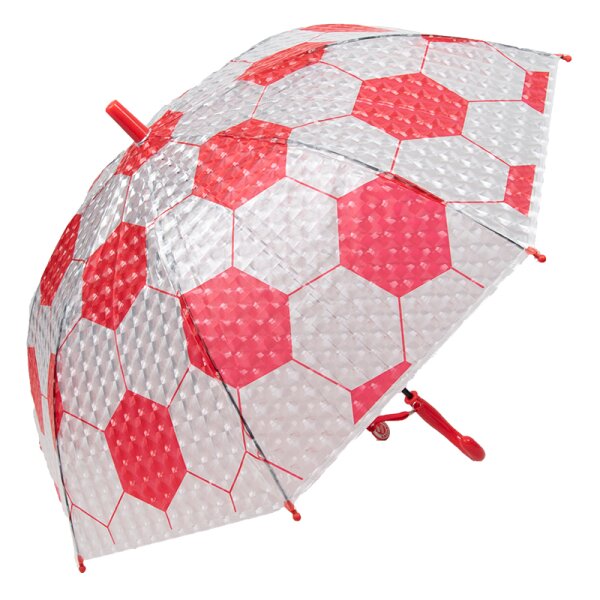 Kinderschirm | Regenschirm | Schirm | Namenschild am Griff | Ø 80 cm | 3D Optik | Fußball | Rot