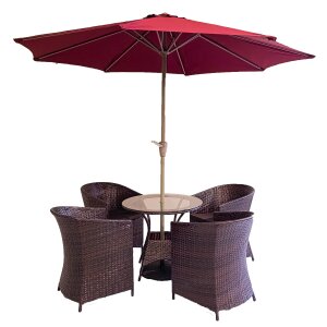 7-teiliges Garten Möbel Set | Bistro-Set | inkl. 4 Stühle, Tisch und Sonnenschirm
