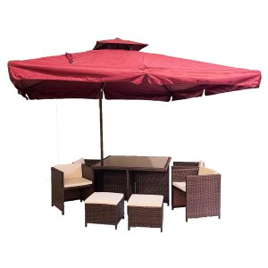 19-teiliges Garten Möbel Set | Lounge-Set | inkl. 4 Stühle, 4 Hocker, Tisch,Sonnenschirm und Ständer