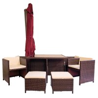 19-teiliges Garten Möbel Set | Lounge-Set | inkl. 4 Stühle, 4 Hocker, Tisch,Sonnenschirm und Ständer
