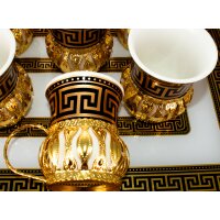 Türkisches Mokkatassen Set | Mokkatassen | Espressotassen | Kaffeetassen | mit Serviertablett | 7 teilig | Gold/Schwarz | orientalische Verziehrung