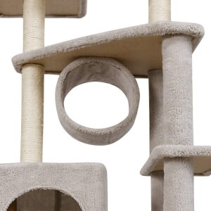 Katzenbaum | Kratzbaum | mit Höhle | 7 Ebenen | Spielmöglichkeit | Aussichtskörbchen | Hängematte | Grau | 155 cm Hoch