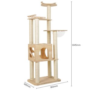 Katzenbaum | Kratzbaum | aus Holz | 5 Ebenen | Aussichtsplattform | Natur | 164,5 cm Hoch