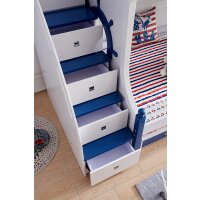 Kinder Etagenbett | Hochbett | Kinderbett | Funktionsbett | Mit Treppe | Mit Regal | Mit Schubfächer | 3 Schlafplätze | Blau/Weiß